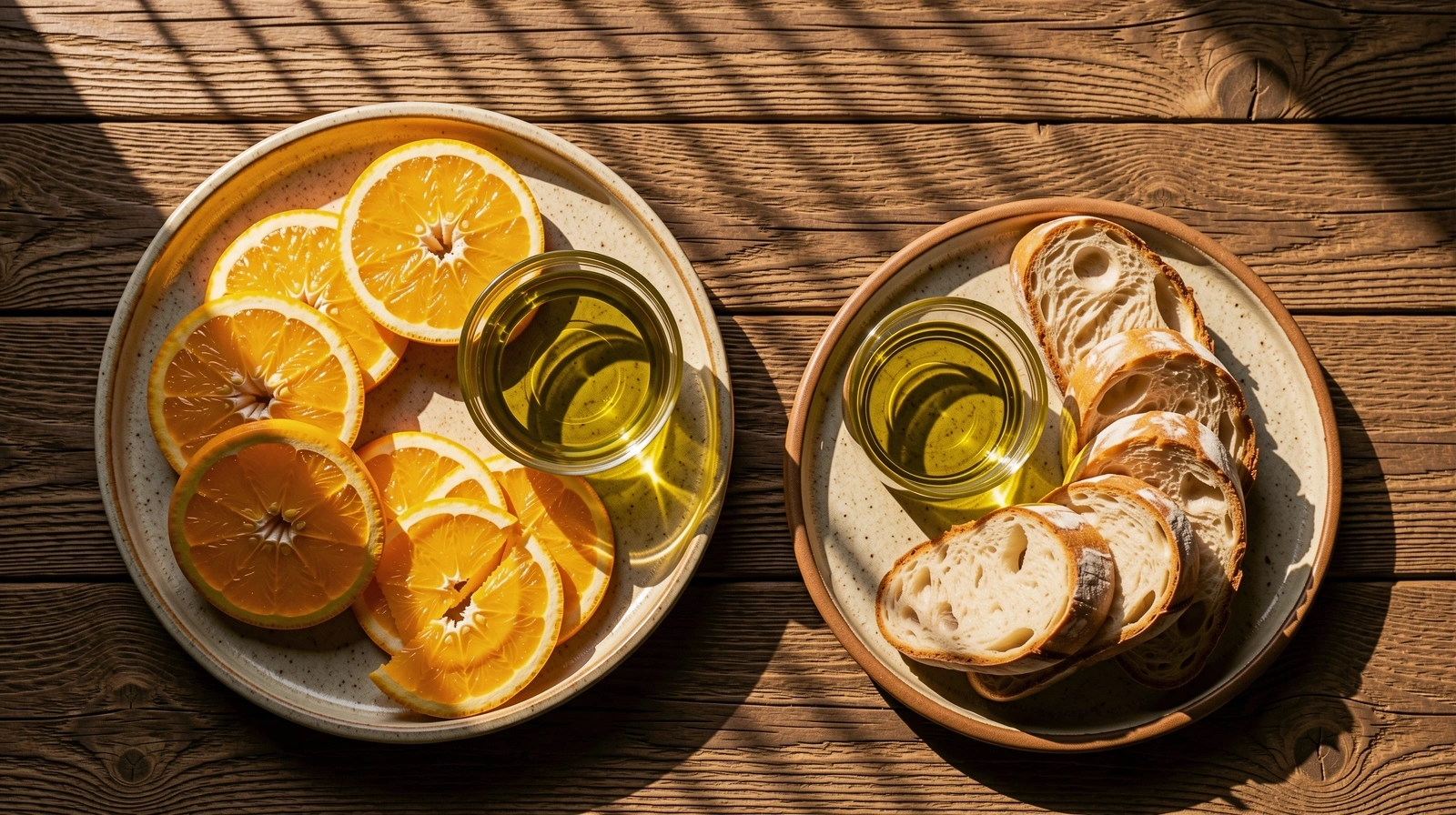 Mesa de desayuno mediterráneo con ingredientes frescos